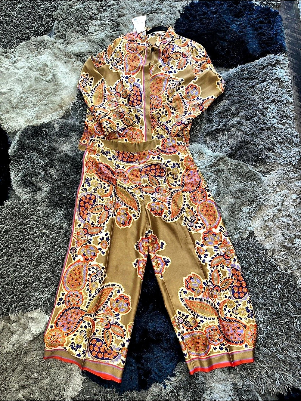 Zara Paisley Two Piece Set Gaucho Style  in Brown & Orange